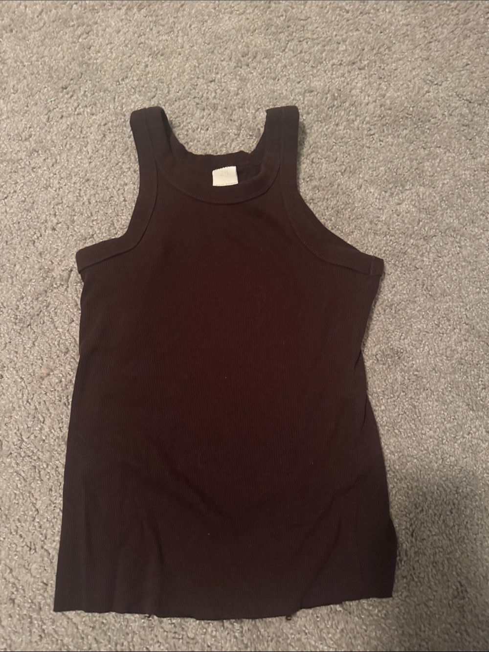 H&M Dark Brown Ribbed Tank Top with High Neckline